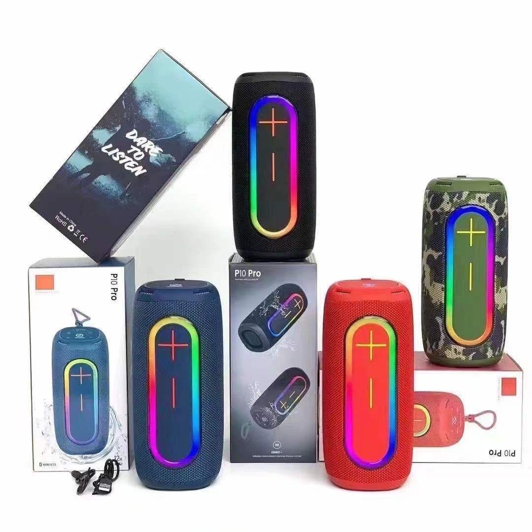 new p10 pro portable wireless bluetooth speaker high power war drum outdoor rgb color light player Specification drawing