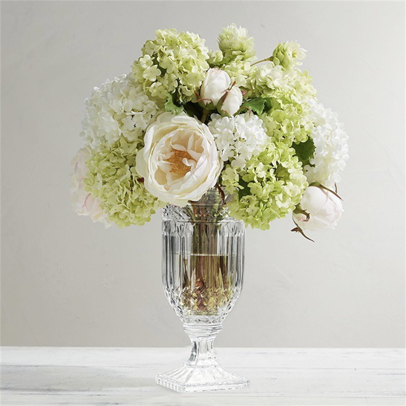 Yuxing Glass French Retro Relief Vase, Light luxury crystal Glass high-legged flower vase, fresh flower arrangement vessel, hydroponic lily and rose vase ornament