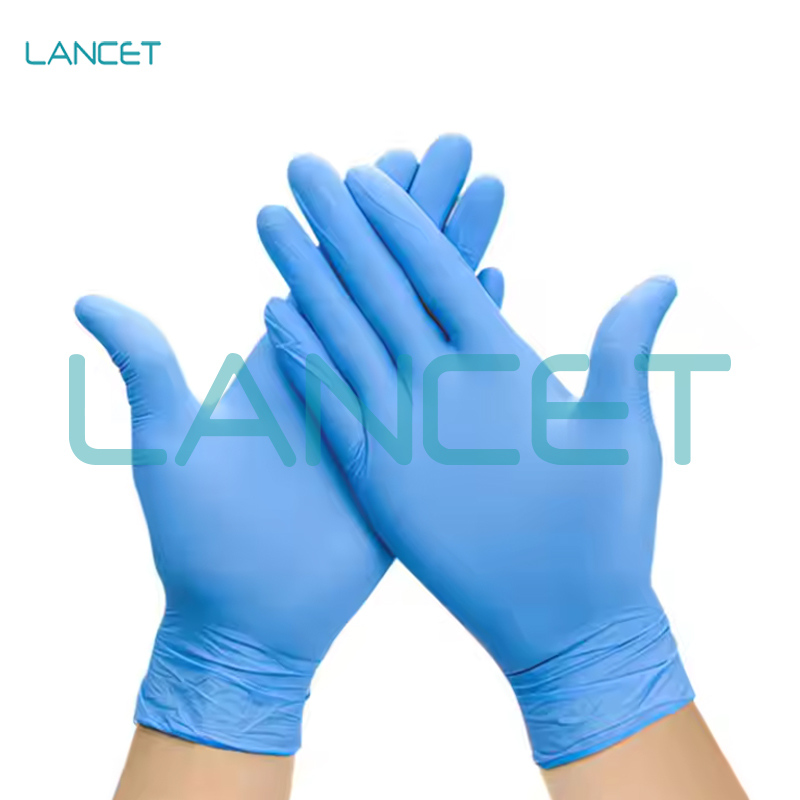 蓝色丁腈手套英文一次性nitrile gloves美容染发牙科医疗出口加厚