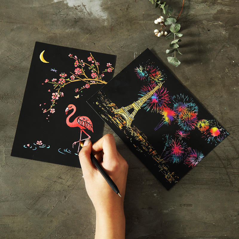 明信片款城市夜景刮刮画小号炫彩刮画