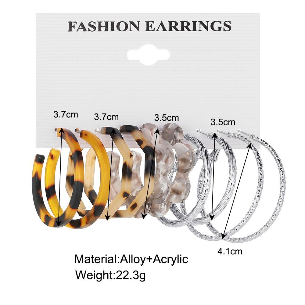 Cross-Border New Arrival Vintage Earrings Suit 5 Pairs of Creative Personality Leopard Flower C- Shaped Earrings Silver Ear Ring details Picture