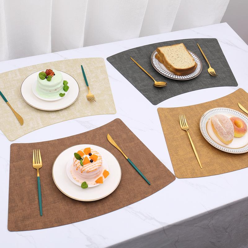 fan-shaped round table cloth pattern placemat leather pu table mat waterproof heat-resistant mat hotel western-style placemat tableware mat light luxury style details Picture