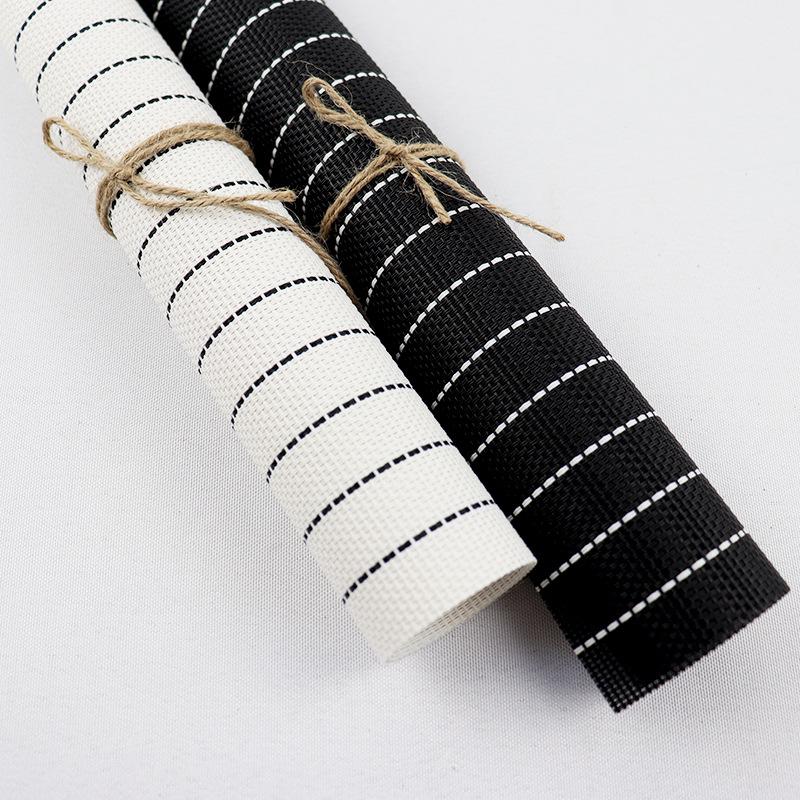 textilene placemat pvc table mat tablecloth mesh striped black and white teslin foreign trade popular style student table cloth placemat details Picture