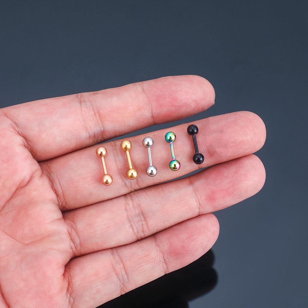 nightclub boy stainless steel ear bone nail ear rings mini twist ball plated steel ball earrings thin needle piercing jewelry details Picture