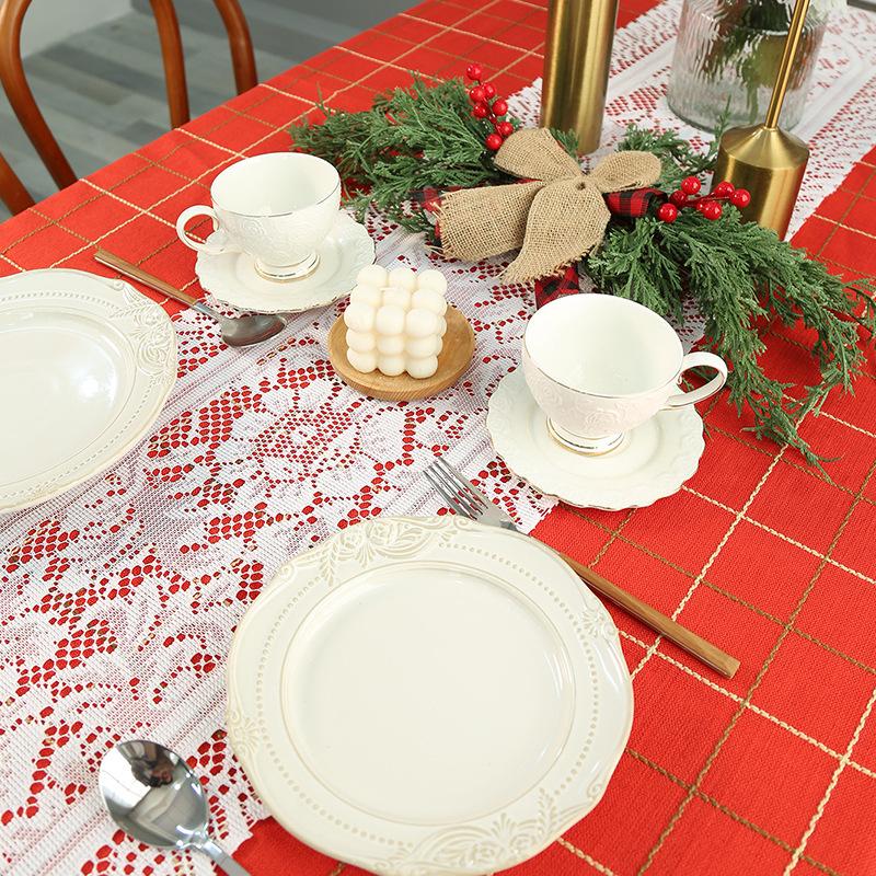 cross-border european and american christmas table runner warp knitted lace hanging ear long tablecloth table cloth decorative coffee table placemat wholesale details Picture