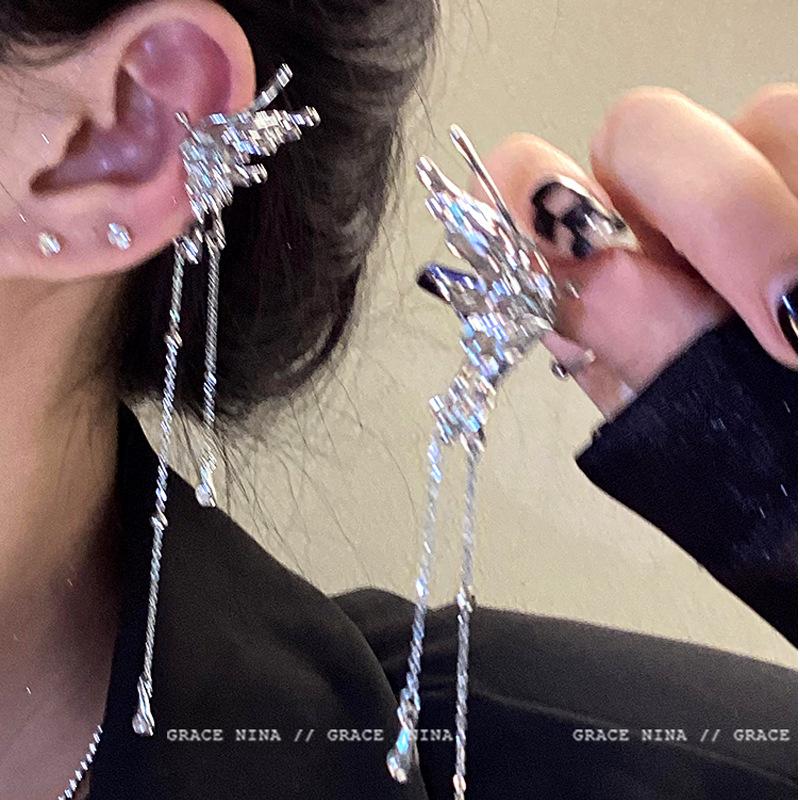 925 Silver Needle Long Fringe Earrings High-Grade Diamond-Embedded Light Luxury Temperament Ear Rings European and American Internet Hot Hot Application Scenario