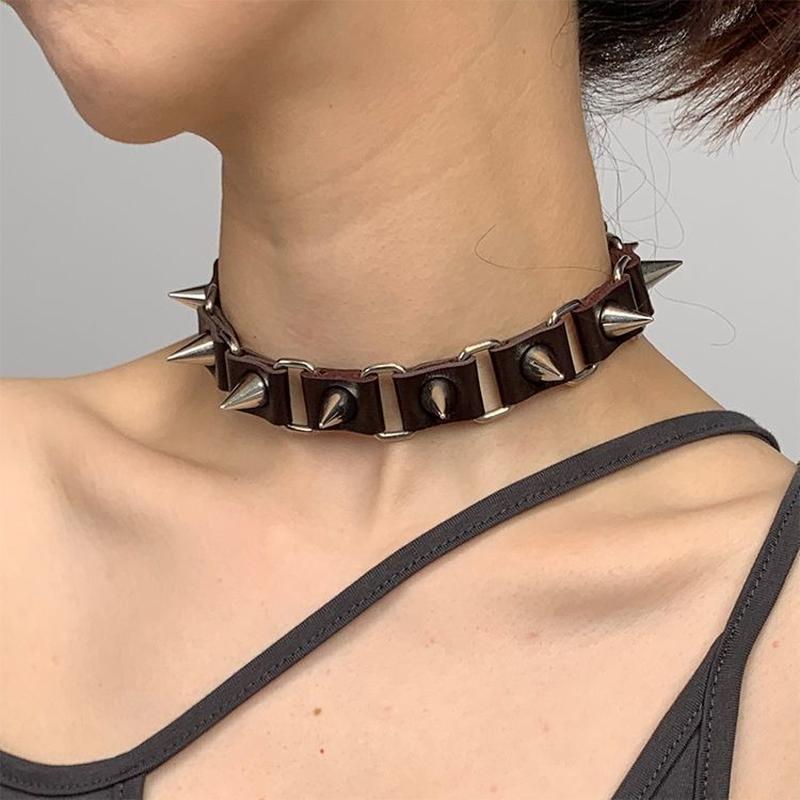 hot girl asian culture short necklace punk goth style necklace japanese shibuya stitching rivet collar choker