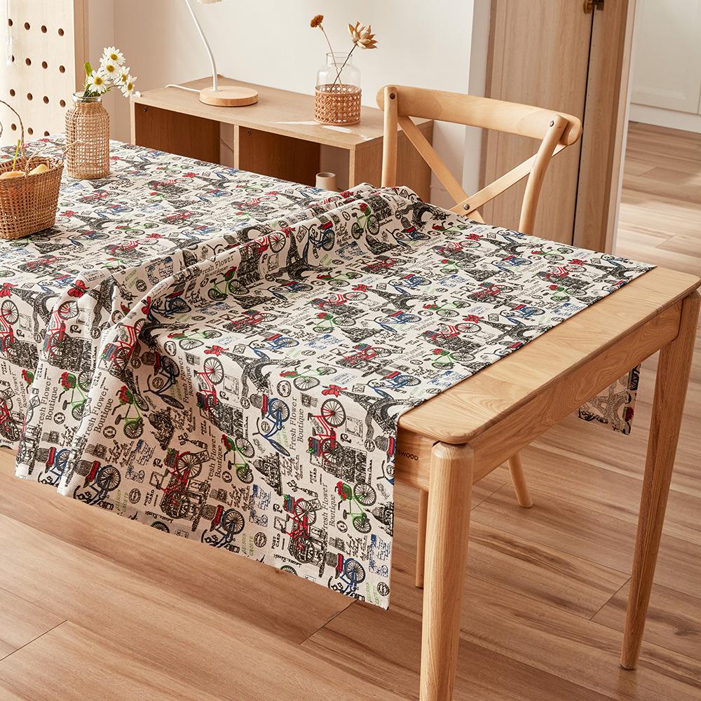 iron tower bicycle vintage pattern printing coffee table placemat home dustproof table cloth with same color zipper bag suit Specification drawing