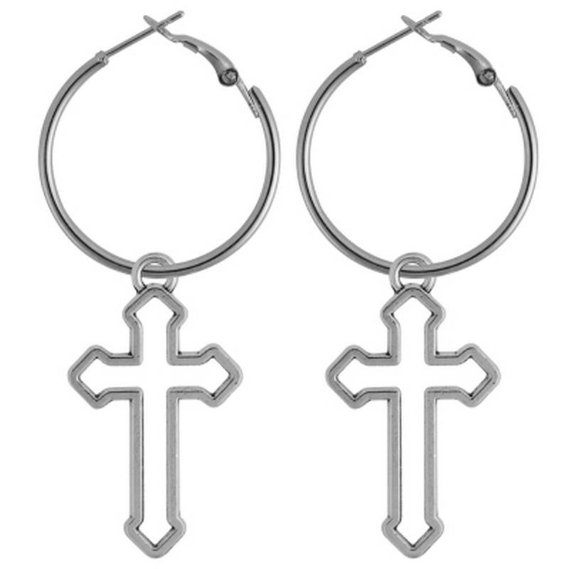 European and American Metal Hip Hop Black Hollow Cross Earrings Street Style Female Korean Fashion Cool Ear Ring Jewelry Item Picture