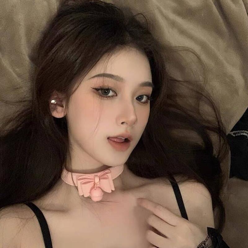 pink bow bell necklace for women pure desire cute sexy neckband necklet accessories chain choker collar tide
