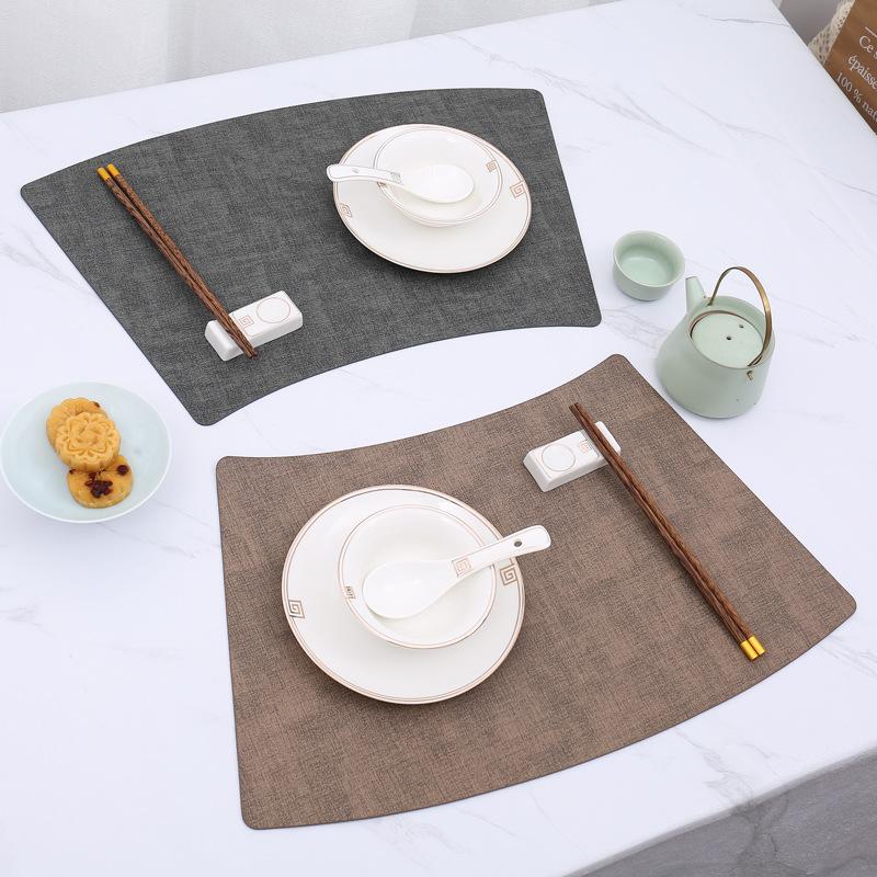 fan-shaped round table cloth pattern placemat leather pu table mat waterproof heat-resistant mat hotel western-style placemat tableware mat light luxury style Application Scenario