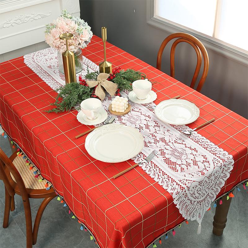 cross-border european and american christmas table runner warp knitted lace hanging ear long tablecloth table cloth decorative coffee table placemat wholesale full figure