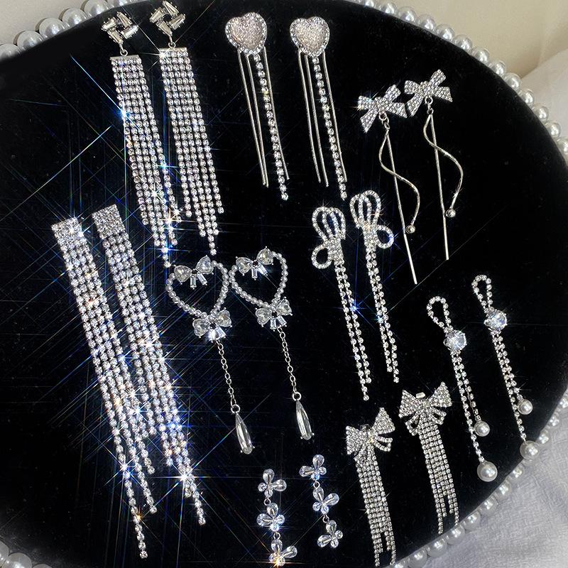 925 Silver Needle Long Fringe Earrings High-Grade Diamond-Embedded Light Luxury Temperament Ear Rings European and American Internet Hot Hot details Picture