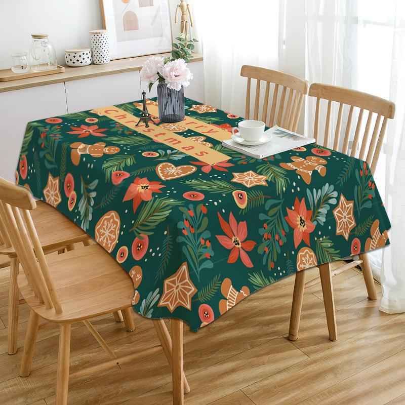 cross-border hot selling new christmas tablecloth christmas cartoon cotton linen tablecloth washable christmas waterproof table cloth square Specification drawing