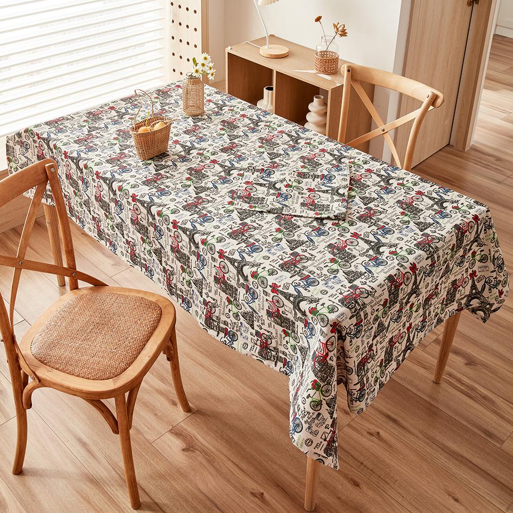 iron tower bicycle vintage pattern printing coffee table placemat home dustproof table cloth with same color zipper bag suit full figure