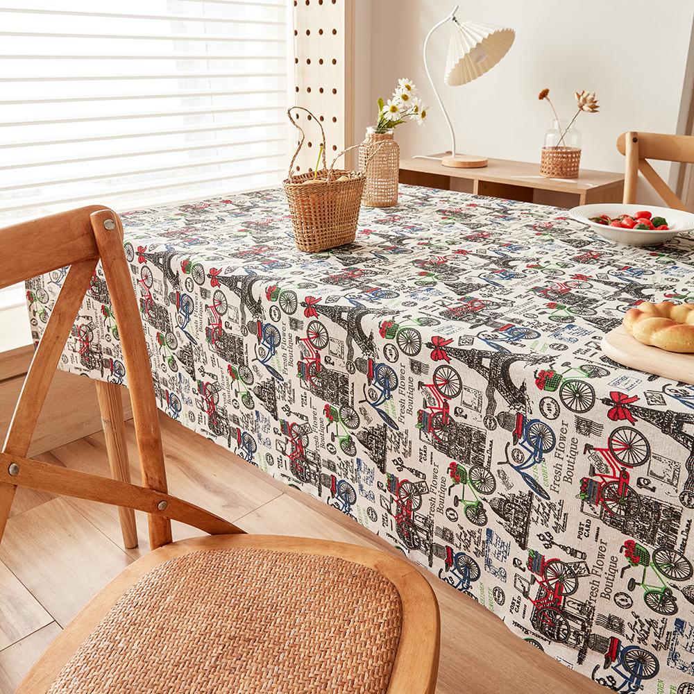 iron tower bicycle vintage pattern printing coffee table placemat home dustproof table cloth with same color zipper bag suit details Picture