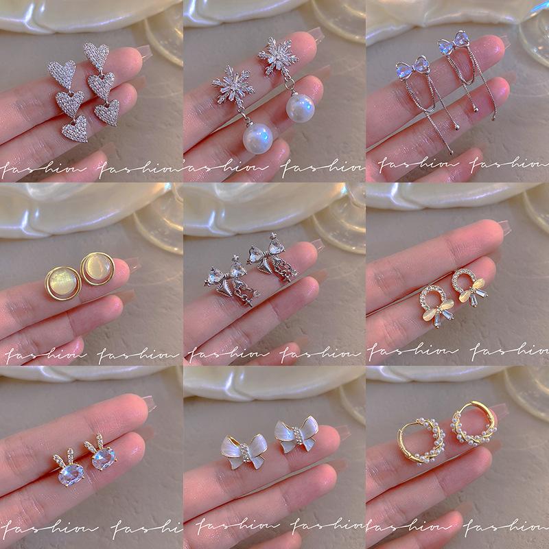 925 silver needle pearl zircon earrings female high sense niche temperament cold wind mori style earrings ear rings wholesale details Picture