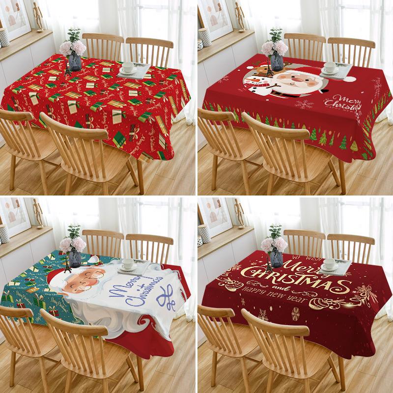cross-border hot selling new christmas tablecloth christmas cartoon cotton linen tablecloth washable christmas waterproof table cloth square full figure
