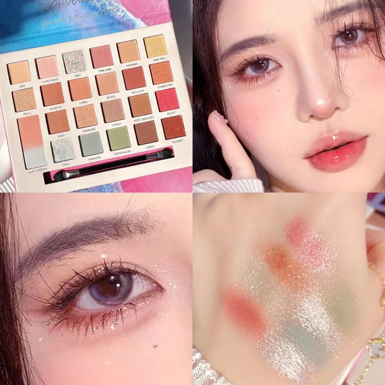 ershiqi pink fairyland 24-color eyeshadow plate matte fine flash high gloss blush concealer integrated eyeshadow makeup plate Specification drawing