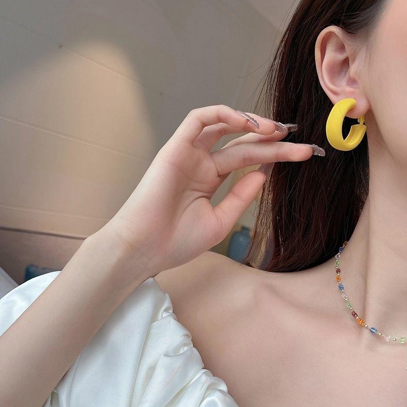 925 Silver Stud Earrings Geometric Earrings Macaron Color Summer Color Earrings 2021 New Candy Color C Type Ear Ring Women details Picture