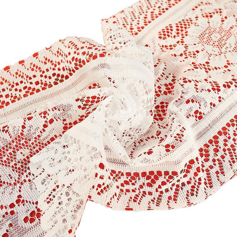 cross-border european and american christmas table runner warp knitted lace hanging ear long tablecloth table cloth decorative coffee table placemat wholesale Item Picture