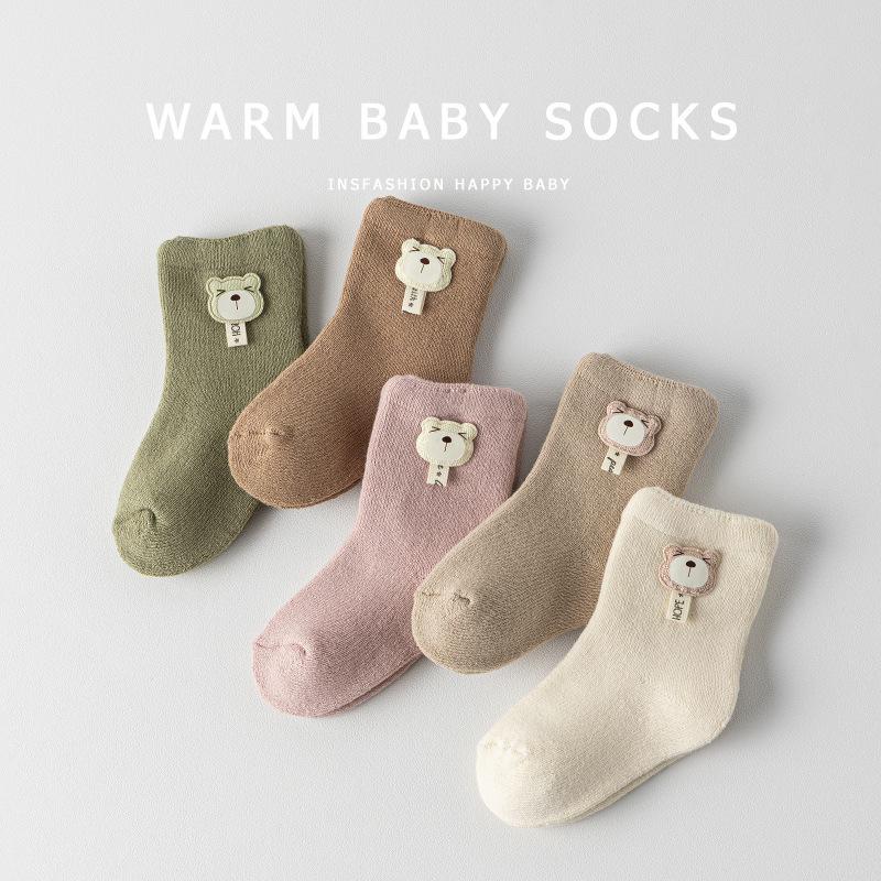 new born infants baby 0-1-3 years old class a combed cotton spring, autumn and winter fleece-lined thickened baby mid-calf socks