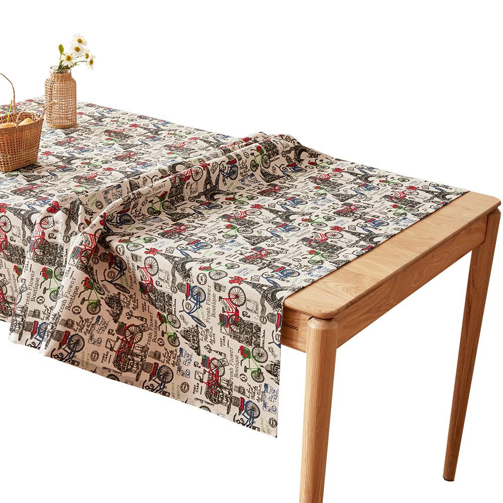iron tower bicycle vintage pattern printing coffee table placemat home dustproof table cloth with same color zipper bag suit Item Picture