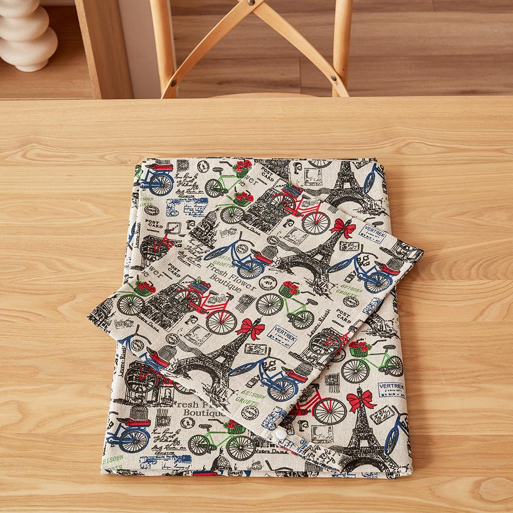 iron tower bicycle vintage pattern printing coffee table placemat home dustproof table cloth with same color zipper bag suit Application Scenario