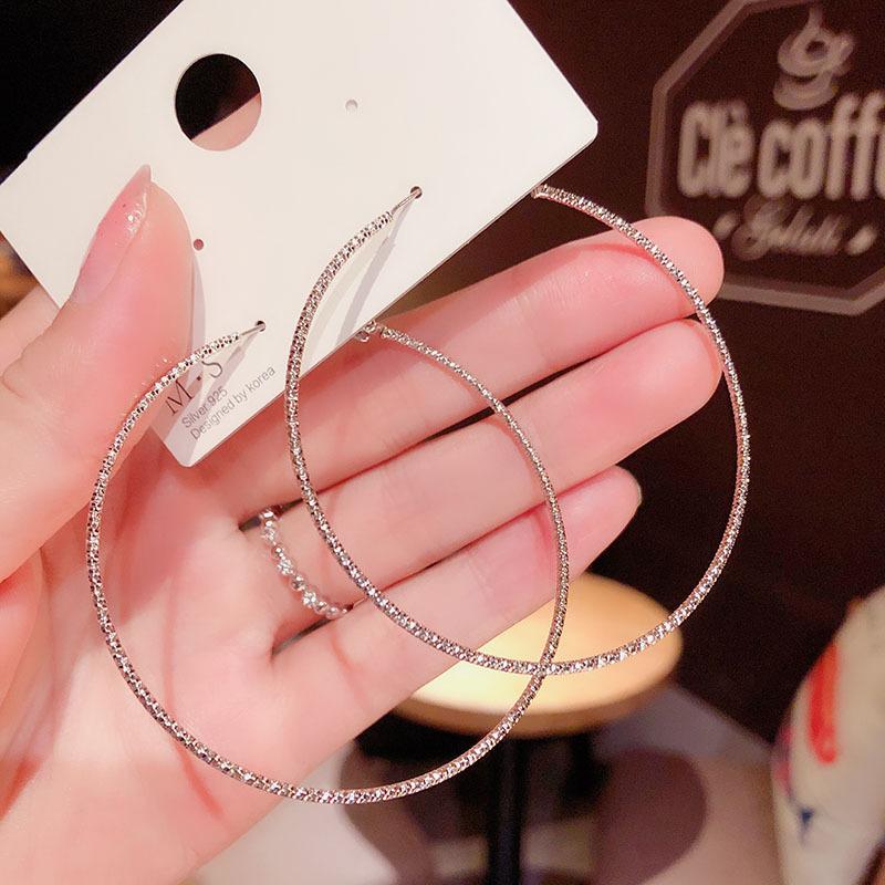 925 Silver Needle European and American Exaggerated Large Circle Earrings Simple Design Fashion Fine Circle Ear Ring Earrings women  details Picture