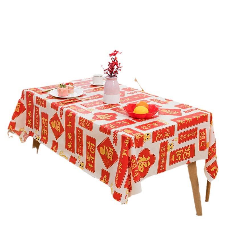 peva new year couplet tablecloth new year dining table cloth tablecloth waterproof oil-proof red festive coffee table cover cloth Item Picture