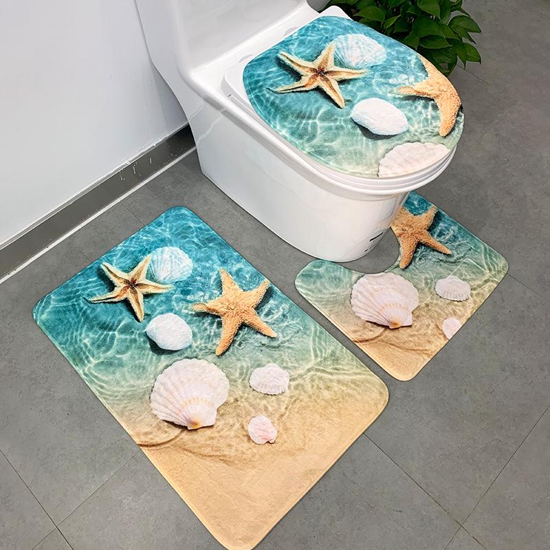 cross-border custom thickened flannel printed toilet three-piece floor mat foreign trade amazon toilet absorbent floor mat full figure