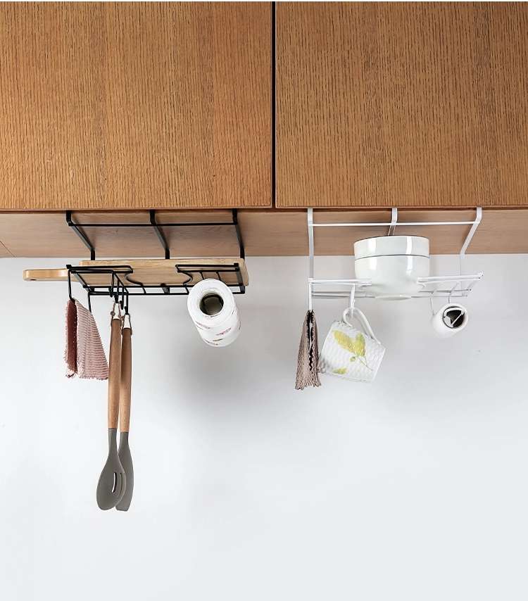 N14-CY-0160 wrought iron cabinet hanging basket, multi-functional kitchenware storage rack, full pot lid and cutting board storage rack detail image 12