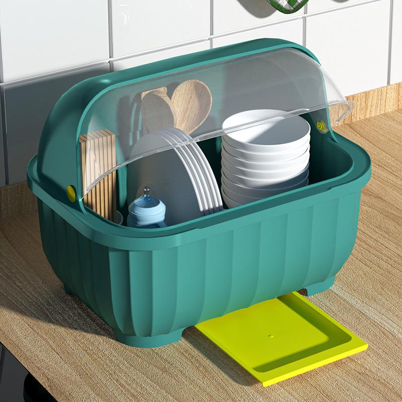 striped plastic cupboard tableware storage box household kitchen flip large open belt draining drawer tableware flat ware cabinet