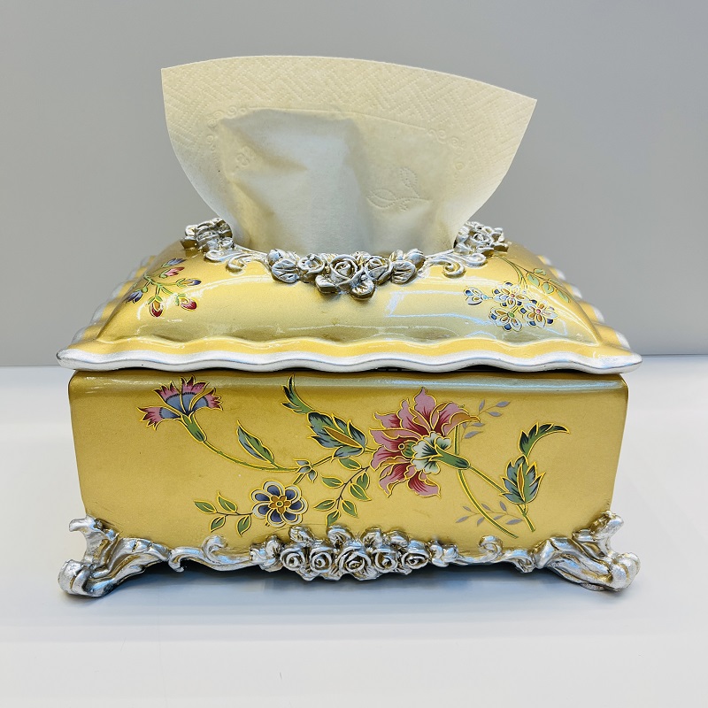 Golden fruit plate, tissue box, vase, high-end home flower arrangement, hotel living room decoration, resin flower arrangement, decoration, home decoration, large vase, TV cabinet decoration, vase, hotel flower vase Specification image