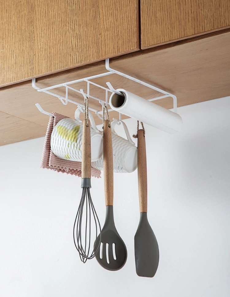 N14-CY-0160 wrought iron cabinet hanging basket, multi-functional kitchenware storage rack, full pot lid and cutting board storage rack detail image 6