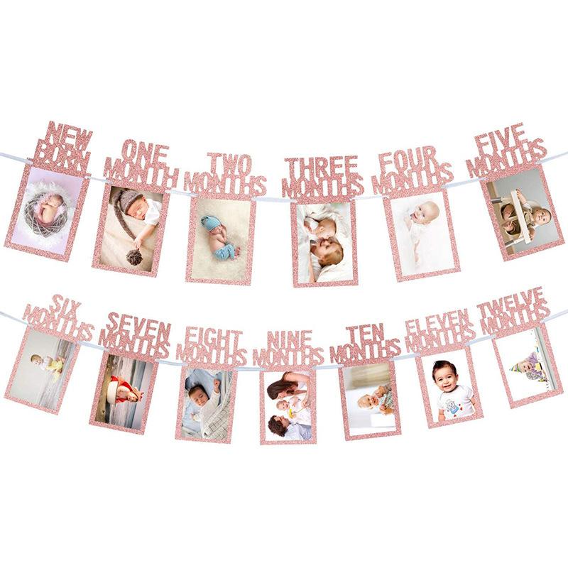 new born baby birthday party background layout newborn 12 months baby full-year birthday photo hanging flag