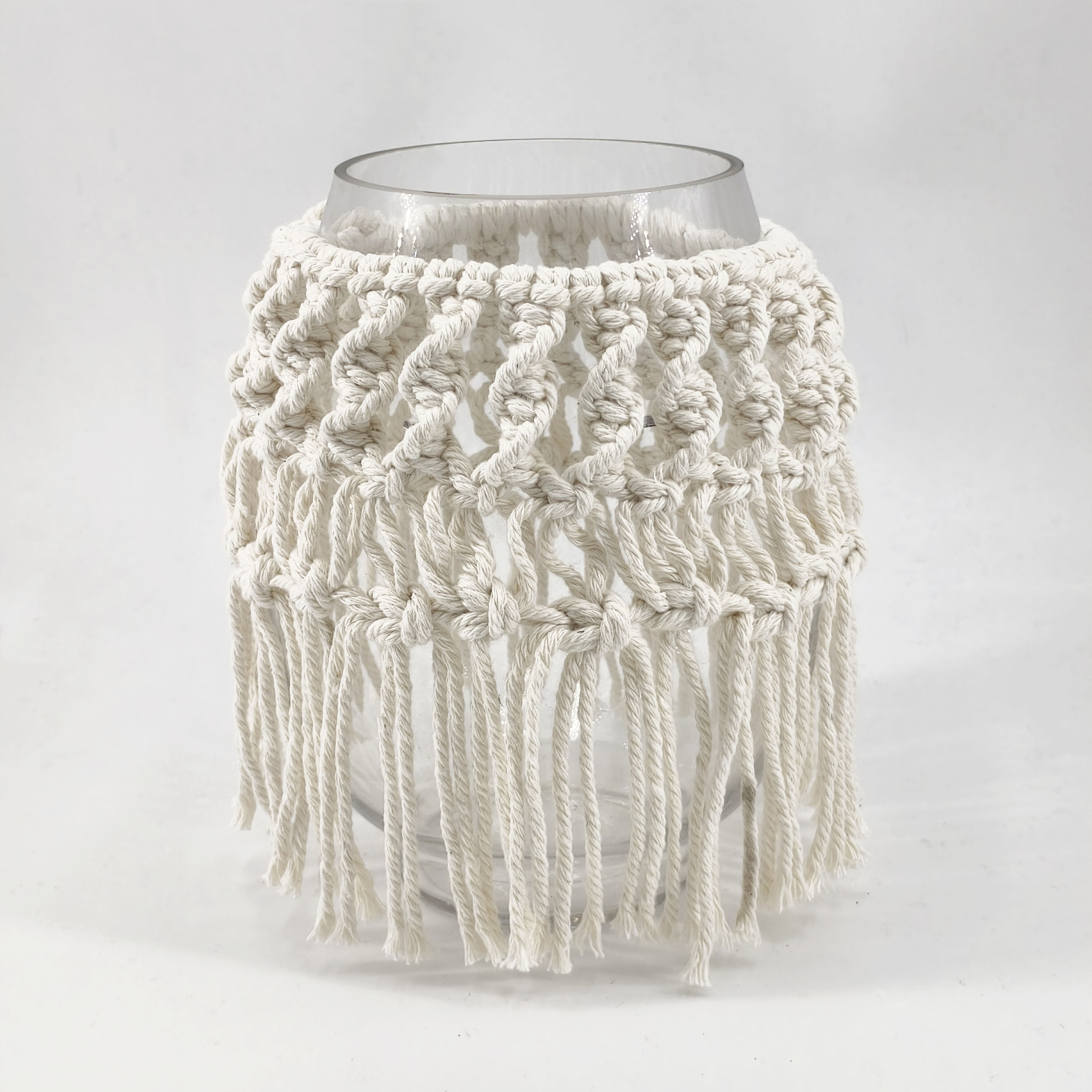Nordic-style candlestick hand-woven glass vase for living room and bedroom tabletop, cotton rope vase decorative item Specification image