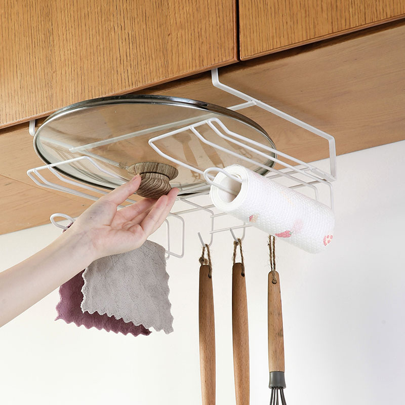 N14-CY-0160 wrought iron cabinet hanging basket, multi-functional kitchenware storage rack, full pot lid and cutting board storage rack detail image 4