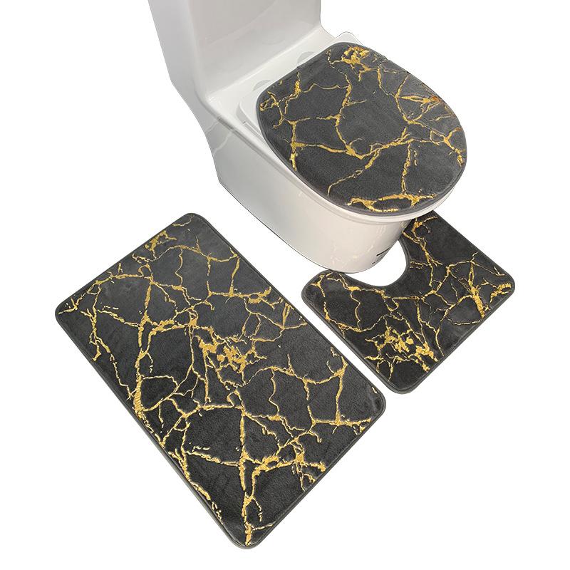 foreign trade cross-border small rabbit fur gilding toilet three-piece floor mat toilet imitation rabbit fur marbling gilding carpet Item Picture