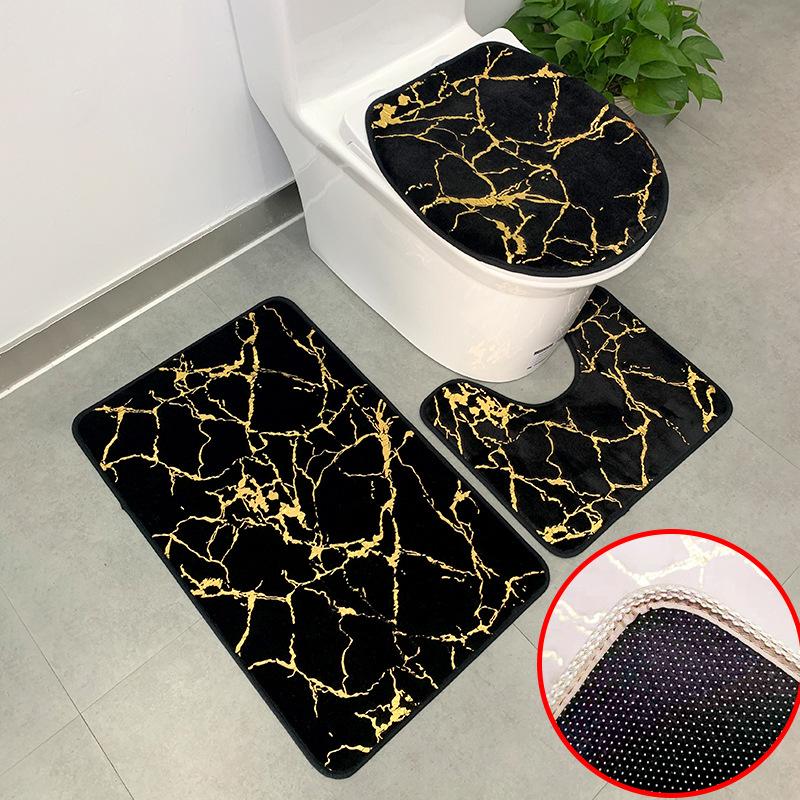 foreign trade cross-border small rabbit fur gilding toilet three-piece floor mat toilet imitation rabbit fur marbling gilding carpet full figure