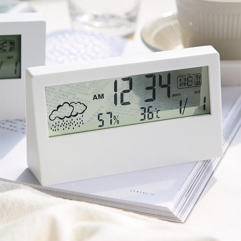 cross-border recommend temperature and humidity time clock creative weather display luminous little alarm clock ins transparent electronic alarm clock