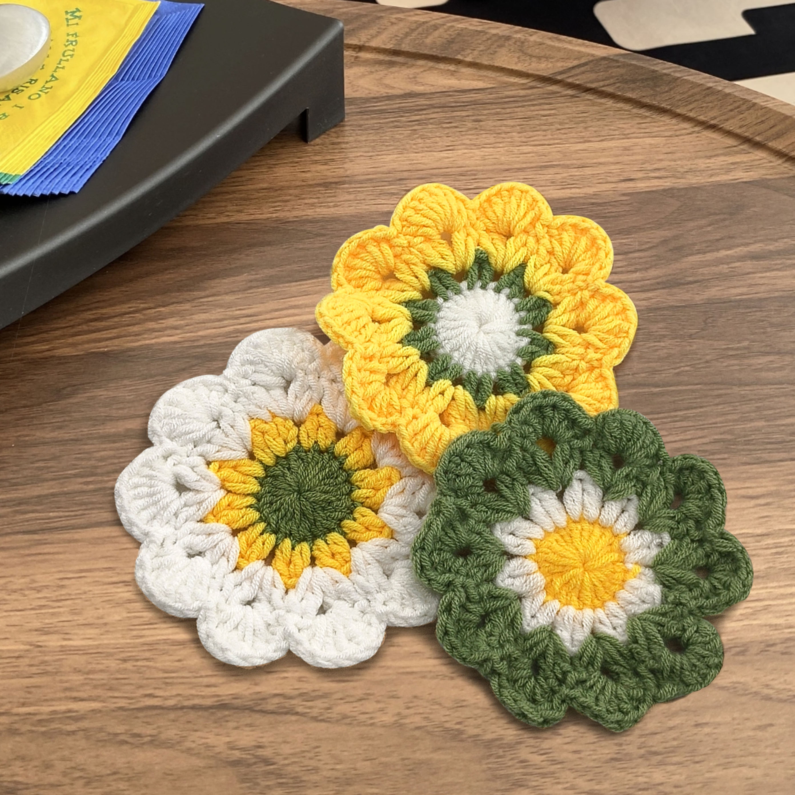 跨境纯手工针织杯垫 隔热保护垫 毛线编织餐垫桌面杯垫