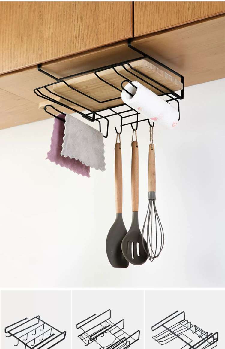 N14-CY-0160 wrought iron cabinet hanging basket, multi-functional kitchenware storage rack, full pot lid and cutting board storage rack detail image 8