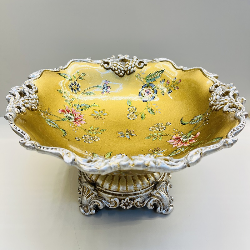 Golden fruit plate, tissue box, vase, high-end home flower arrangement, hotel living room decoration, resin flower arrangement, decoration, home decoration, large vase, TV cabinet decoration, vase, hotel flower vase Item Picture