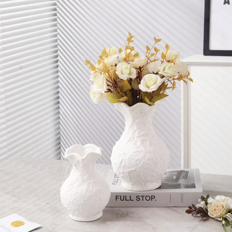 Simple style ceramic vases with lotus edges, flower arrangement vases, living room dining tables, wedding model rooms, decorative ornaments Specification image