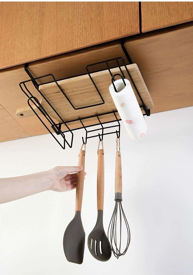 N14-CY-0160 wrought iron cabinet hanging basket, multi-functional kitchenware storage rack, full pot lid and cutting board storage rack detail image 14