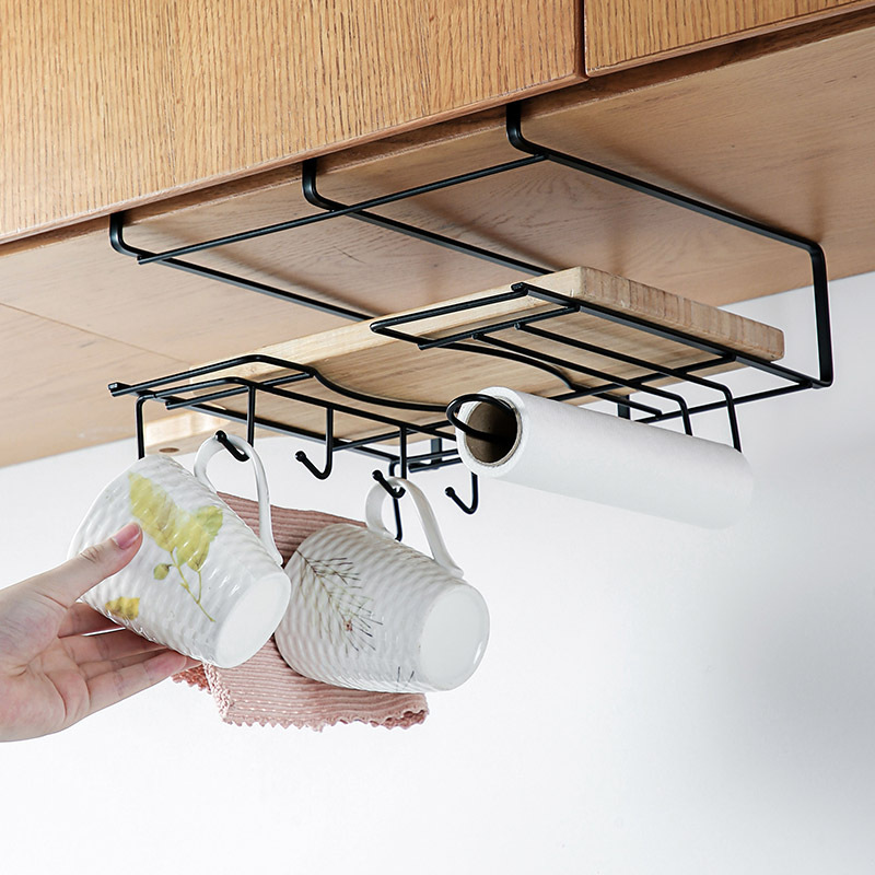 N14-CY-0160 wrought iron cabinet hanging basket, multi-functional kitchenware storage rack, full pot lid and cutting board storage rack Application Scenario