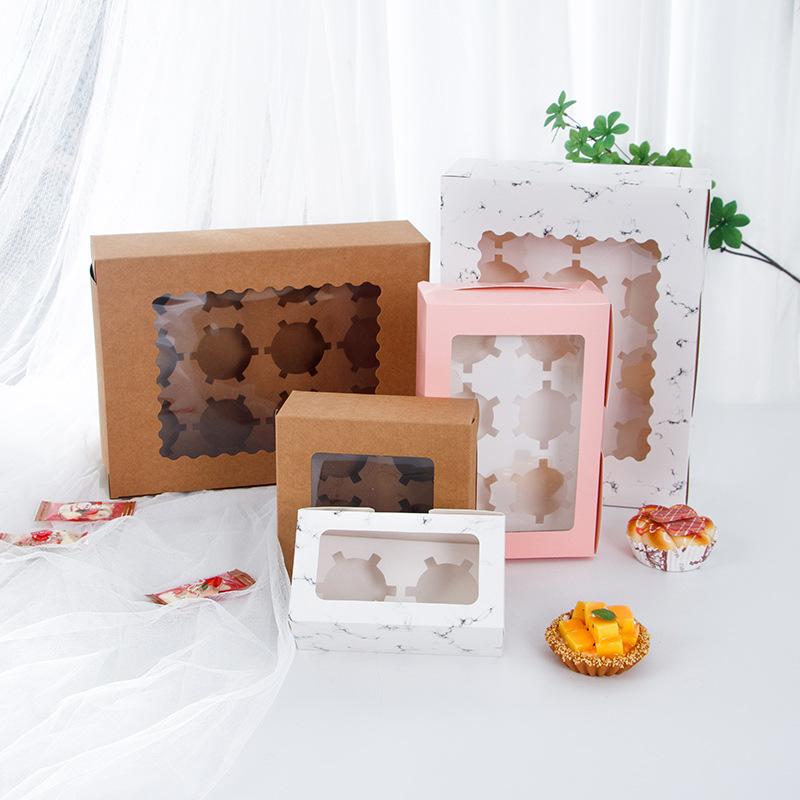 Cake Packing Box/6 Pcs Paper Cup to-Go Box Muffin Cup Kraft Paper Cake Box Pcs Egg Tart Boxes Wholesale