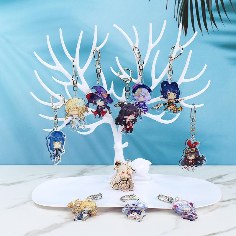 Game Acrylic Keychain Double-Sided Transparent Anime Keychain Original God Anime Garage Kits Character Comic Show Cartoon