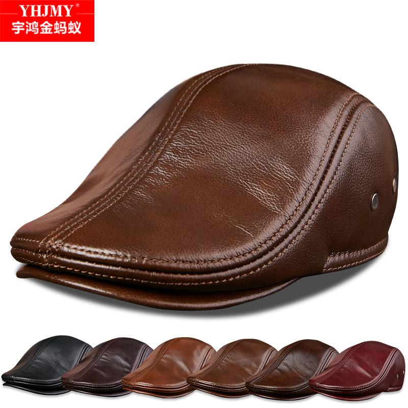 middle-aged and elderly autumn and winter genuine leather peaked cap men's fashionable warm advance cowhide hat thickened beret wholesale Specification drawing